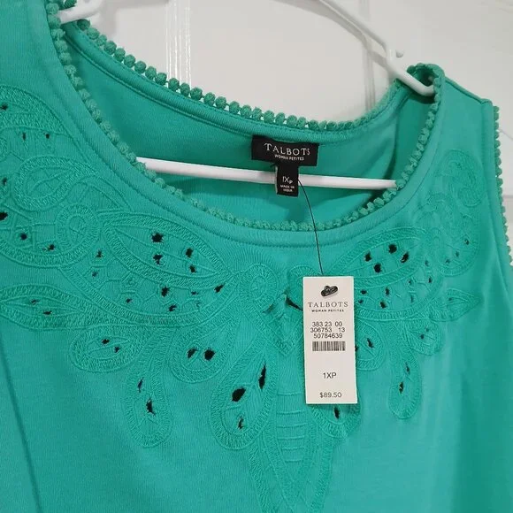 NWT Talbots Women Petites Teal Green 100% Cotton Sun Dress Plus Size 1X - Picture 2 of 7